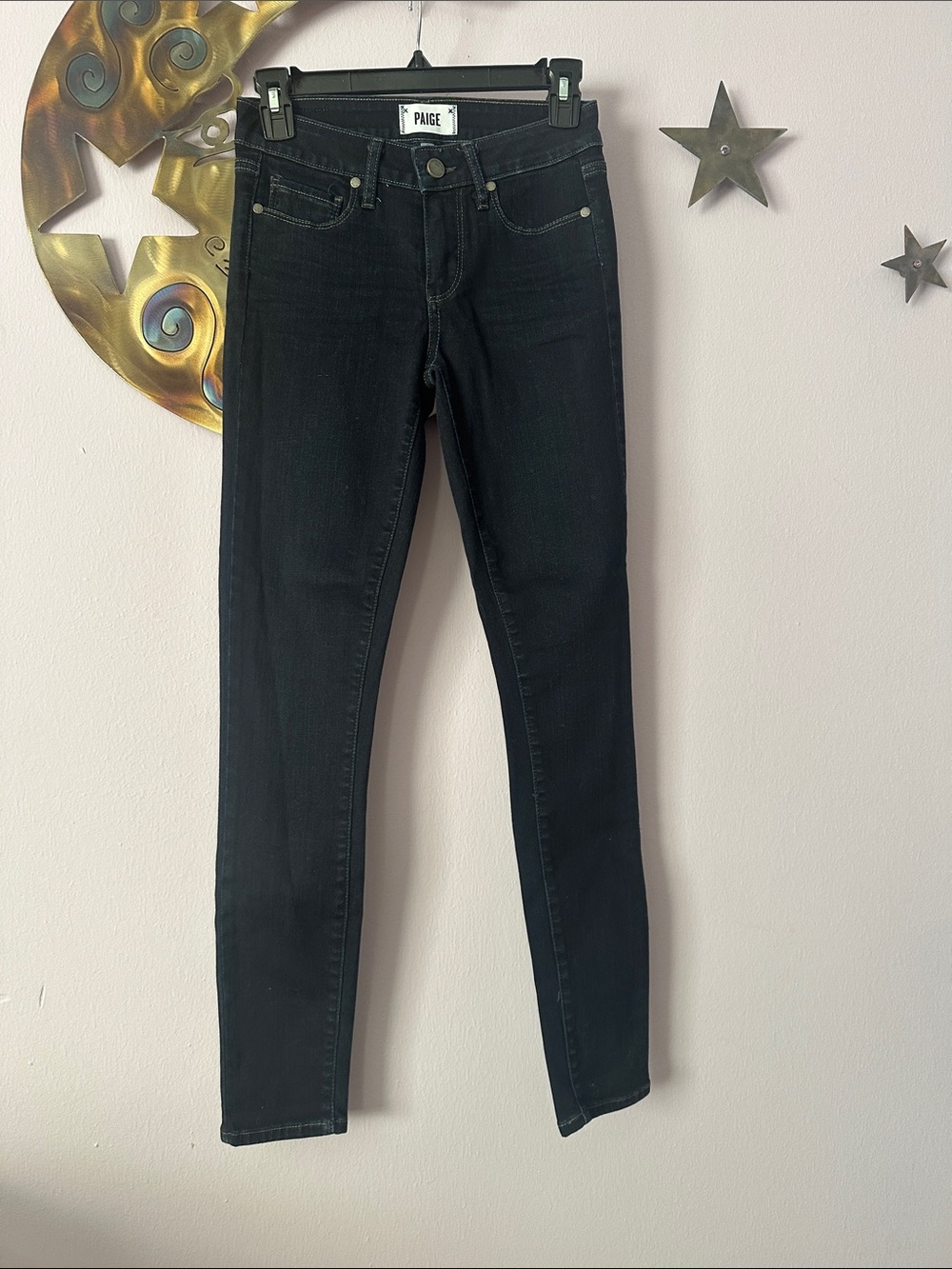 PAIGE Women’s Slim Dark Blue Jeans with Contrast Stitching - Picture 2 of 4